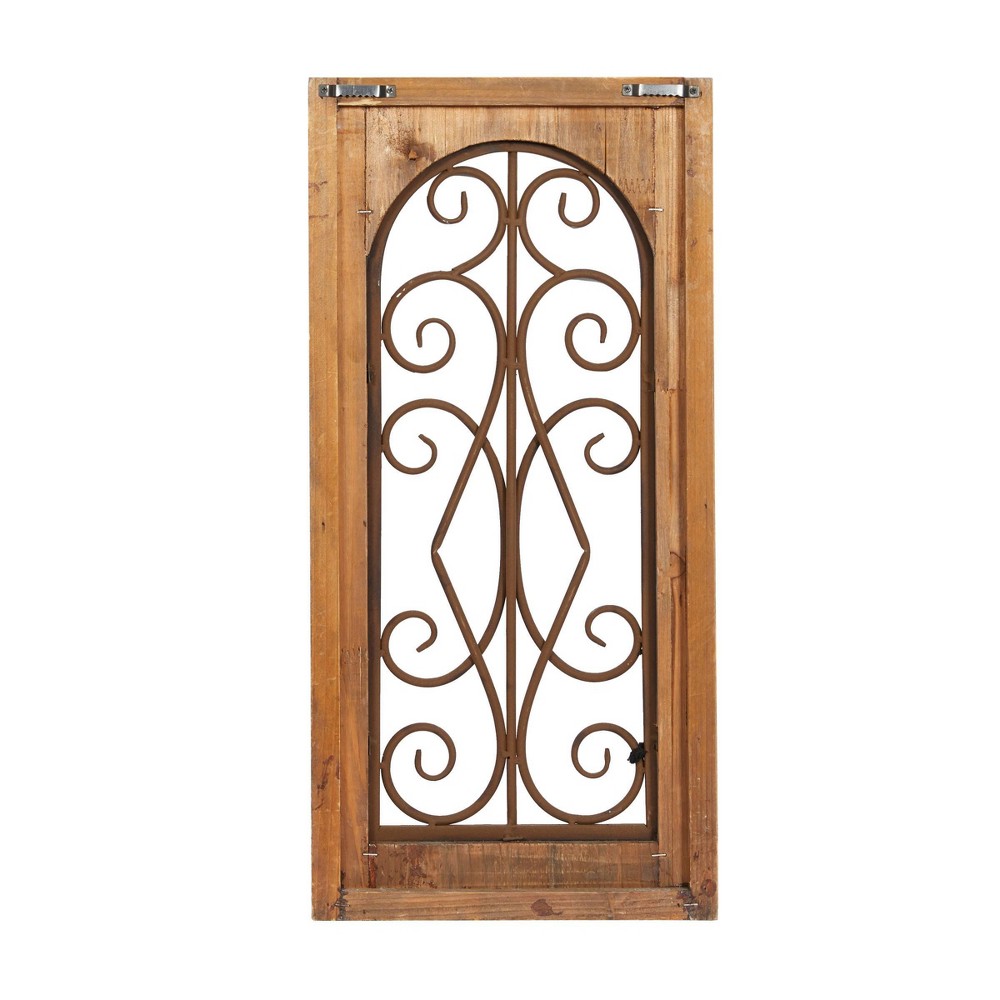 Photos - Wallpaper Wood Scroll Window Inspired Wall Decor with Metal Scrollwork Relief Brown