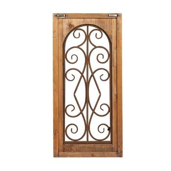 Wood Scroll Window Inspired Wall Decor with Metal Scrollwork Relief Brown - Olivia & May