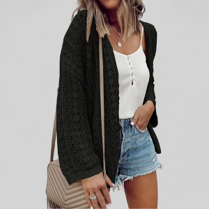 Amaryllis Women’s Open Front Crochet Knit Cardigan Lightweight Loose Fit 3/4 Sleeve Breezy - 1 of 4