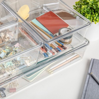Clear Stackable Plastic Storage Bins with Lids, 4-Piece Set