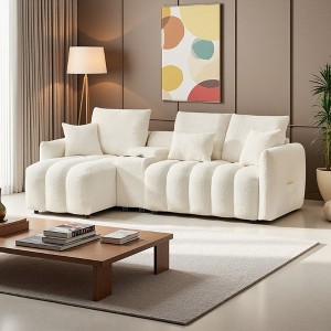 92" Teddy Fur Corner L-Shaped Sectional Sofa with USB & Console - 1 of 4