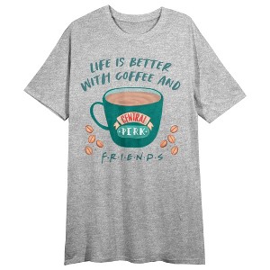 Friends TV Coffee And Friends Women's Heather Gray Short Sleeve Crew Neck Sleep Shirt - 1 of 2