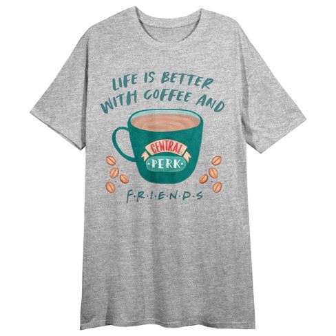 Friends Tv Coffee And Friends Women's Heather Gray Short Sleeve Crew Neck  Sleep Shirt : Target