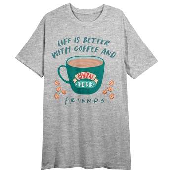 Friends TV Coffee And Friends Women's Heather Gray Short Sleeve Crew Neck Sleep Shirt