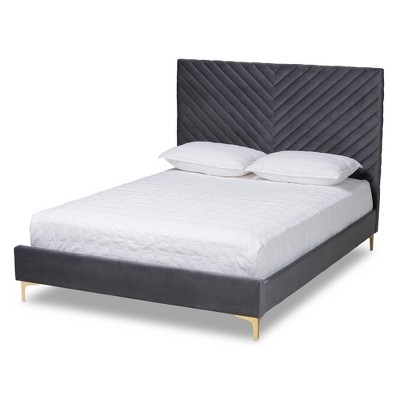 Fabrico Velvet Fabric Upholstered and Metal Platform Bed - Baxton Studio