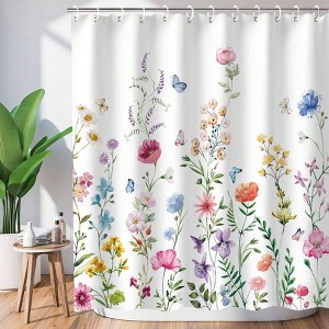 Floral Shower Curtain - Watercolor Plant Design, 12 Hooks, 72 Wx 72 H - 1 of 4