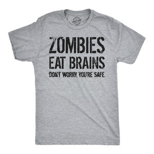 Mens Zombies Eat Brains So You're Safe Funny T Shirt Sarcastic Humor Halloween - Crazy Dog Men's T Shirt - 1 of 4