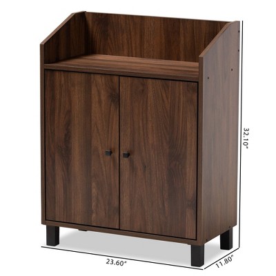 Walnut Brown 2-Door Wood Entryway Shoe Storage Cabinet with Open Shelf