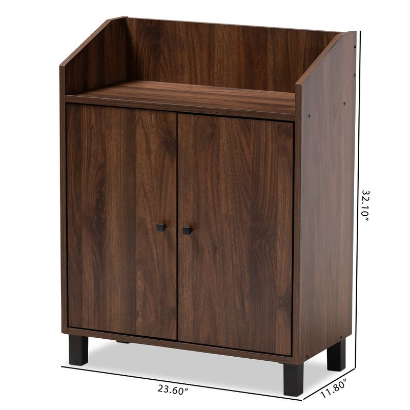 Rossin Walnut Finished 2 Door Wood Entryway Shoe Storage Cabinet with Open Shelf Brown - Baxton Studio, 6 of 12