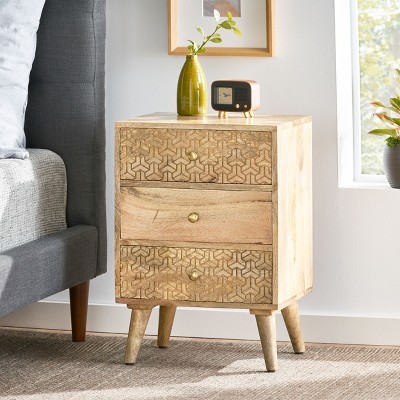 GDFStudio Stowe Boho Handmade Mango Wood 3 Drawer Nightstand