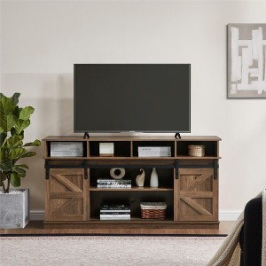 CENGHU TV Stand for Television up to 65" , Modern Mid Century Entertainment Center with Sliding Barn Door, Storage Cabinet Table Living Room, Brown - 1 of 4