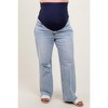 Pinkblush Light Blue Acid Wash Open Knee Wide Leg Maternity Plus Jeans - 2 of 4