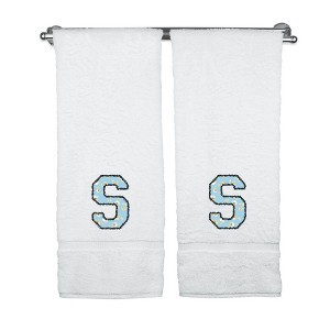 BC BARE COTTON Monogrammed Towels, Personalized Gift, Set of 2 - Embroidered Writing with Light Blue - 1 of 4