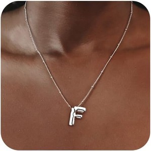 Sterling Silver Balloon Letter Necklace Satellite Bead Chain Personalized Gift - 1 of 4