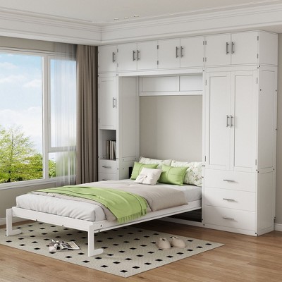 NicBex Twin Size Murphy Bed Modern Foldable Wooden Bed Frame with Drawers, Lockers, and Wardrobes for Bedroom, No Box Spring Required