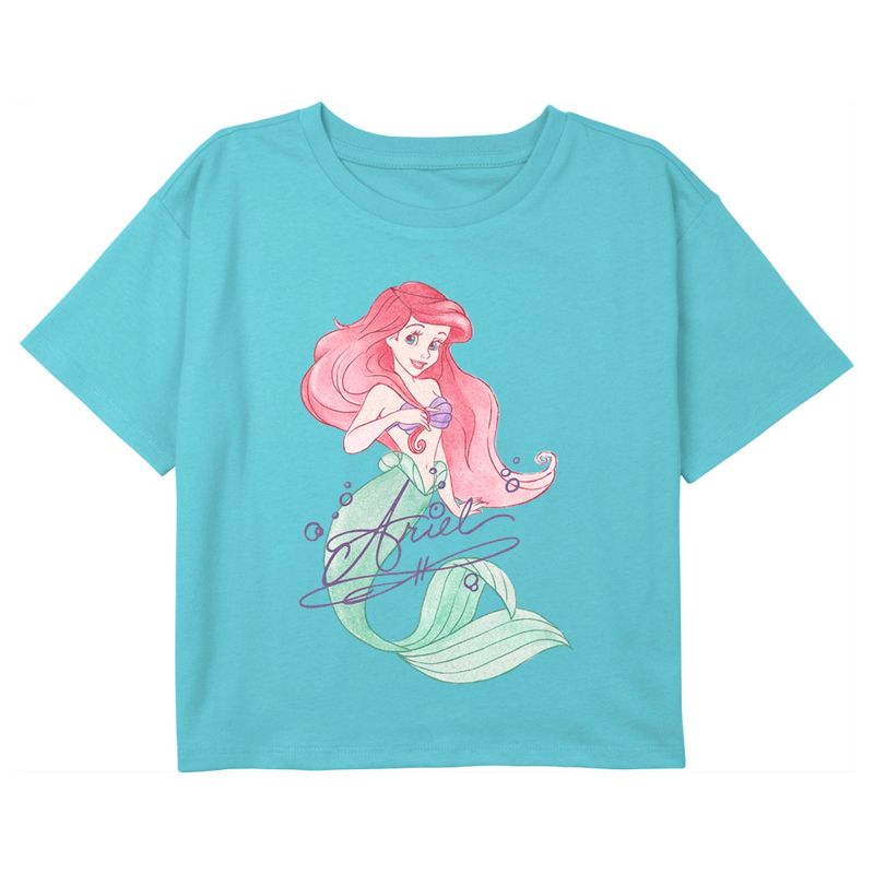 Girl's The Little Mermaid Ariel Watercolor Crop T-Shirt, 1 of 4