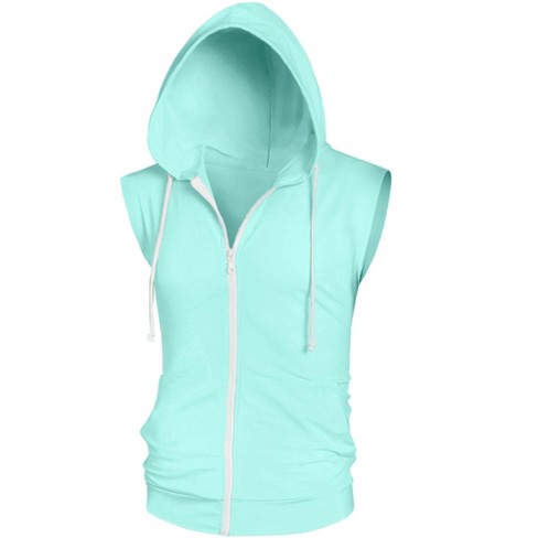 Lars Amadeus Men s Sleeveless Zipper Drawstring Hooded Sweatshirt Vest Mint Small Target