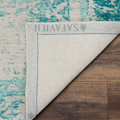 Turquoise and Beige Flat Woven Rectangular Area Rug