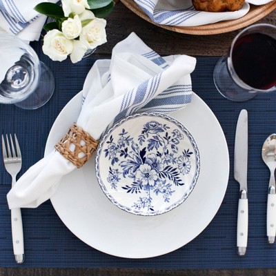 Grasscloth Blue Reversible Vinyl Indoor Outdoor Placemats, Set of 12