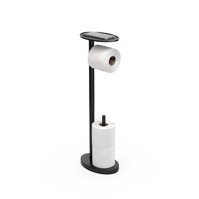Better Living Matte Black Freestanding Toilet Paper Holder with Tray