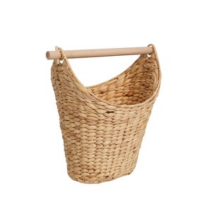 happimess Talia Classic Coastal Hand-Woven Water Hyacinth Toilet Paper Basket with Wood Bar - 1 of 4