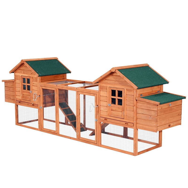 PawHut 124" Dual Chicken Coop, Wooden Large Chicken House, or Rabbit Hutch, Hen Poultry Cage Backyard with Outdoor Ramps and Nesting Boxes, 5 of 10