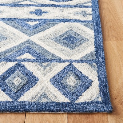 Hand-Tufted Blue and Grey Wool Geometric Runner Rug