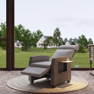 Indoor Outdoor Wicker Recliner Chair with Flip-Up Table Air Pump 155° Lay Flat - 1 of 4