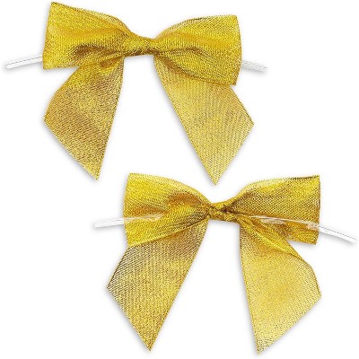Bright Creations 36-Pack Gold Organza Bows with Twist Ties for Wedding Party Favors Gift Basket Gift Bags, 1.5 in