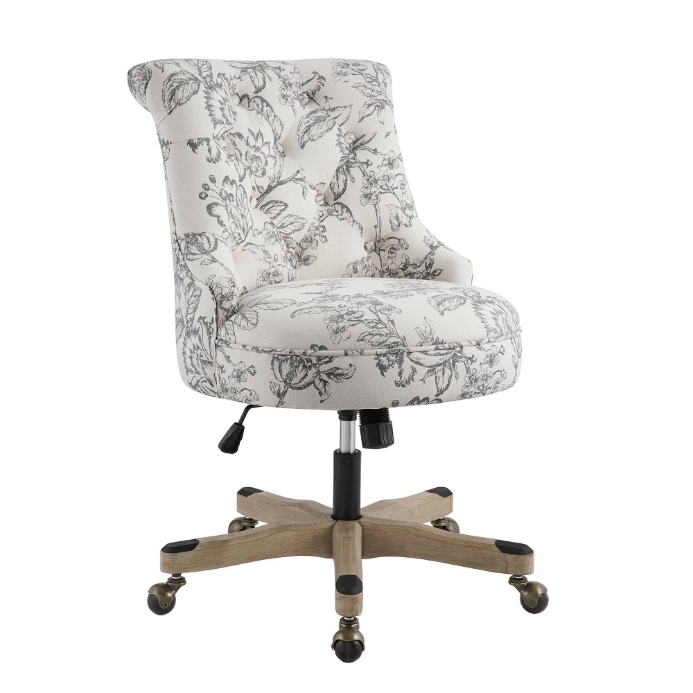 Photos - Computer Chair Linon Sinclair Traditional Tufted Wood Base Swivel Office Chair Floral Gray - Li 