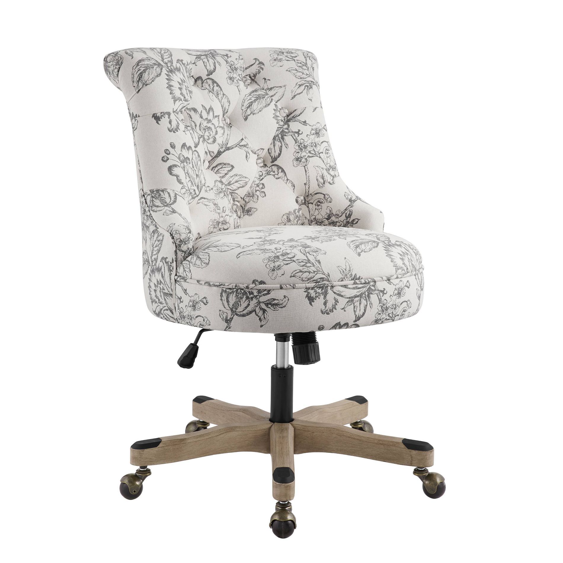 Sinclair Traditional Tufted Swivel Chair with Casters & Adjustable Height Gray - Linon