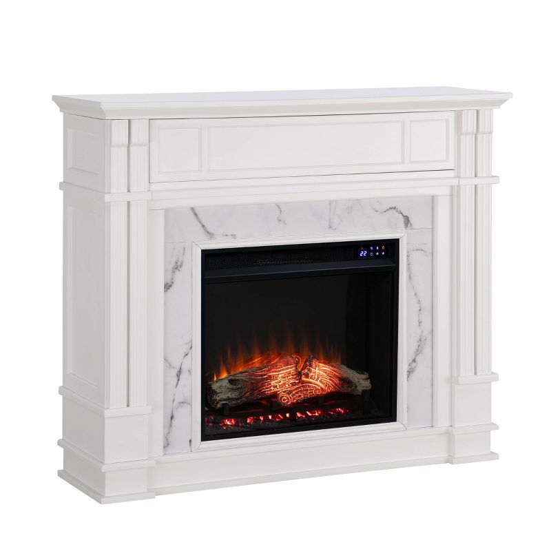 Highpoint Faux Cararra Marble Touch Panel Electric Media Fireplace White - Aiden Lane, 6 of 16
