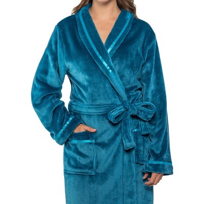 Sea Blue XL Plush Fleece Bathrobe with Satin Trim