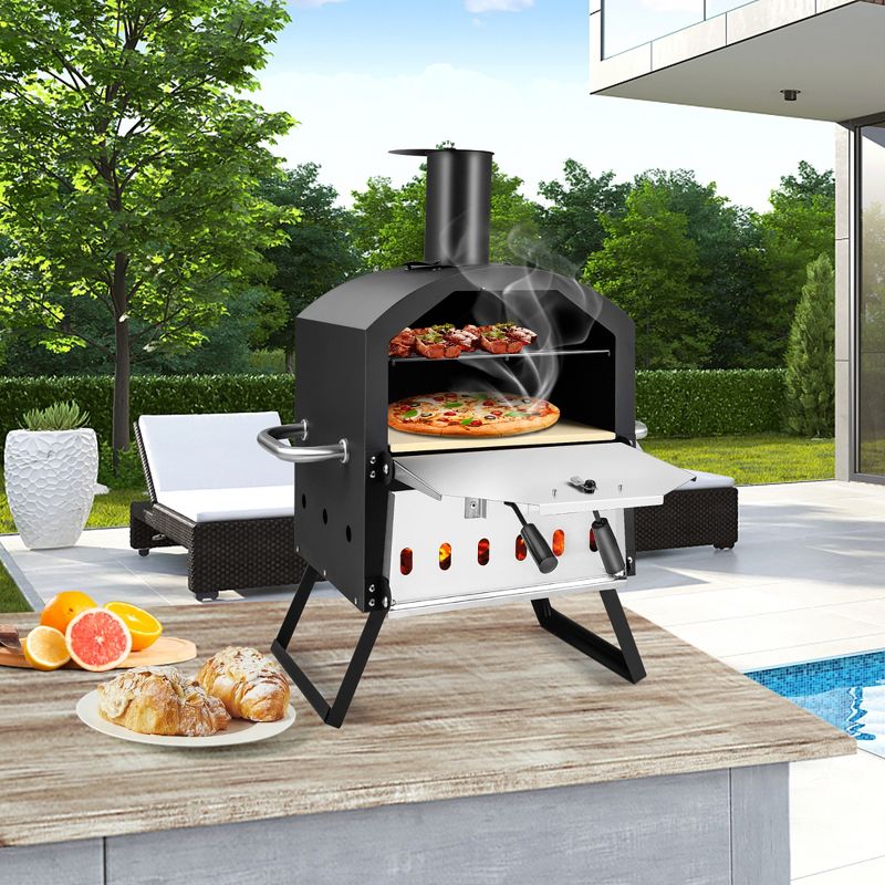 Costway 2-Layer Pizza Oven Wood Fired Pizza Grill Outside Pizza Maker with Waterproof Cover, 2 of 11