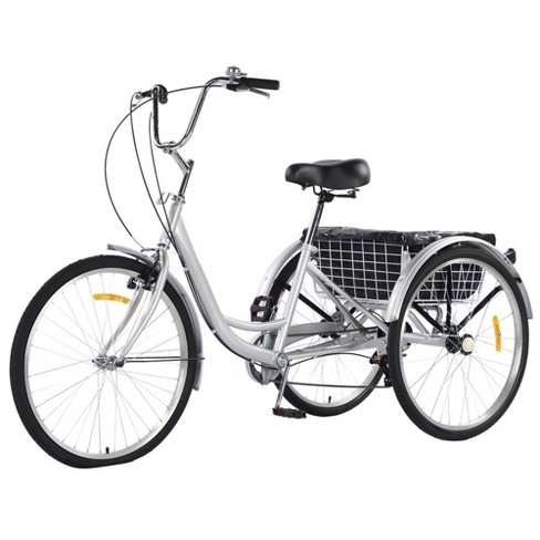 Whizmax Adults Tricycles 24 3 Wheel Bikes for Adult with 7 Speed for Women Men Dual Chain Adult Trikes with Basket for Shopping Beach City Gray