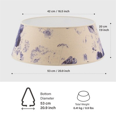 Medium Blue and White Floral Canvas Christmas Tree Collar