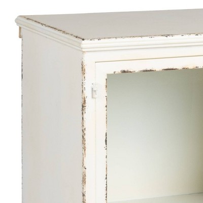 Distressed White Metal Cabinet with 3 Drawers and Open Shelf