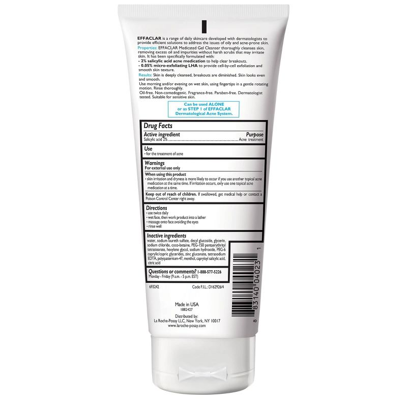 La Roche Posay Effaclar Acne Face Cleanser, Medicated Gel Face Cleanser with Salicylic Acid for Acne Prone Skin - Unscented - 6.76 fl oz, 6 of 12
