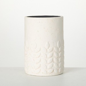 8.25"H Sullivans Modern Cement Leaf Tall Cream Pot, Cream - 1 of 4