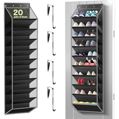 Attop 10 Tier Over The Door Organizer - Hanging Storage Rack with Sturdy Oxford Fabric, Holds 20+ Pairs of Footwear, Saves Space (Black)