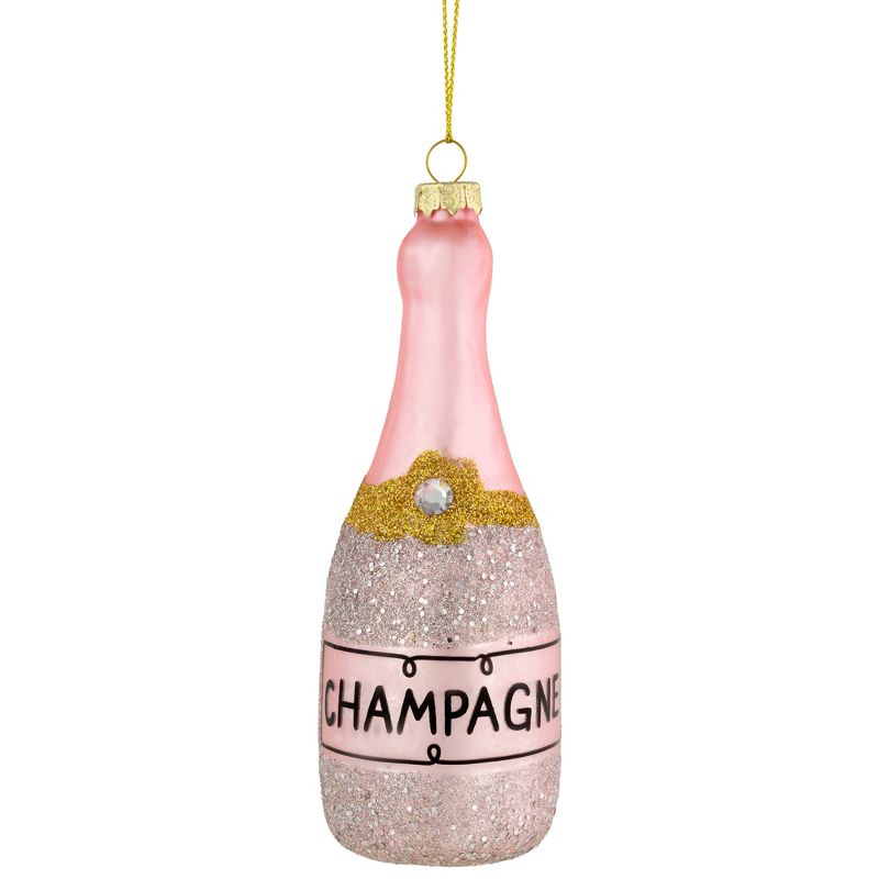 Northlight 5.5" Glittered Champagne Bottle Glass Christmas Ornament, 1 of 6