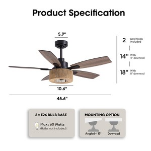 Siljoy 46'' Inch Boho Black Hemp Ceiling Fans with Lights and Remote Control, Farmhouse Caged Rattan Ceiling Fan for Dining Room - 1 of 4