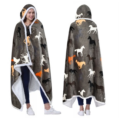 Catalonia Women's Fuzzy Wearable Blanket Wrap Sweater with Hand Pockets, Hooded Blanket Cape, Cozy Fleece Throw Cape, Valentine’s Day Gift for her