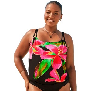 Swimsuits for All Loop Strap Blouson Tankini Top (Plus Sizes Available) - 1 of 4