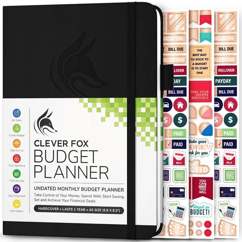 Undated Budget Planner 5.5&#34;x8.32&#34; Black - Clever Fox, 1 of 7