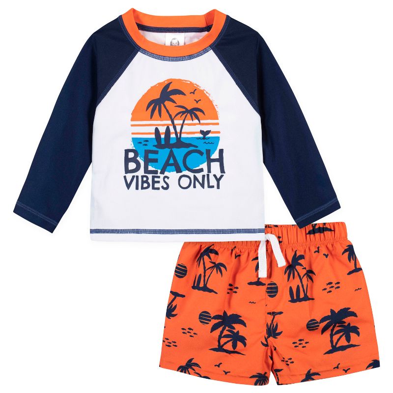 Gerber Baby & Toddler Boys' Two-Piece Swim Trunks and Long Sleeve Rash Guard Set, 1 of 11