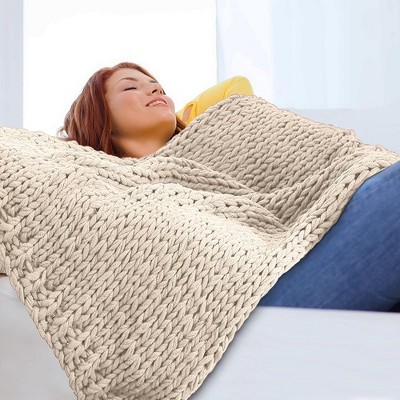 Taupe Chunky Cable Knit Acrylic Throw Blanket 50" x 60"