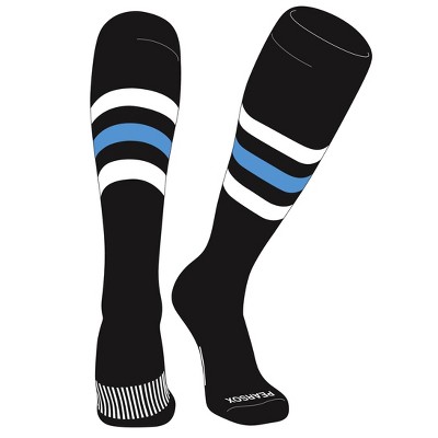 PEAR SOX Striped OTC Baseball, Softball, Football Socks (H) Black, White, Sky Blue
