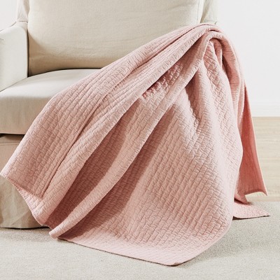 Blush Cotton Reversible Quilted Throw with Cross Stitch Pattern