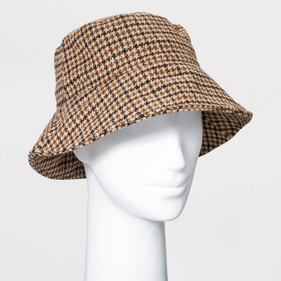 Women's Plaid Felt Bucket Hat - A New Day™ Brown